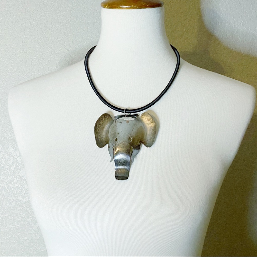 Vintage Silver Plated Elephant Statement Necklace